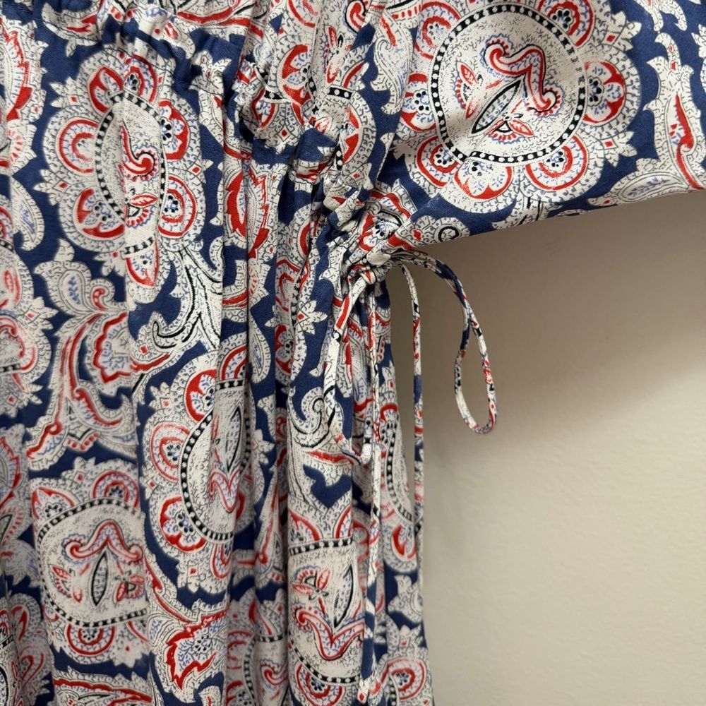 NWT Mango x Chufy Soller Boho Maxi Tiered Dress Puff Sleeve Tassel Blue Red 4 - Picture 9 of 16